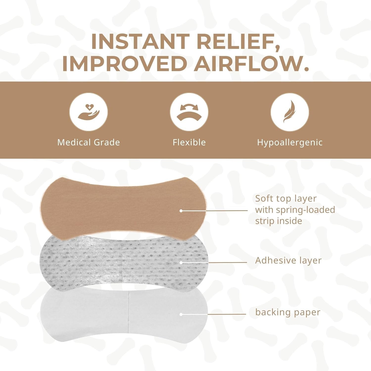Nasal Strips (60 Ct) for Breathing - Nose Strips for Sports - anti Snoring Solution & Nasal Congestion Relief Nose Tape for Sleeping - Universal Fit, Extra Strength for Sensitive Skin - Beige